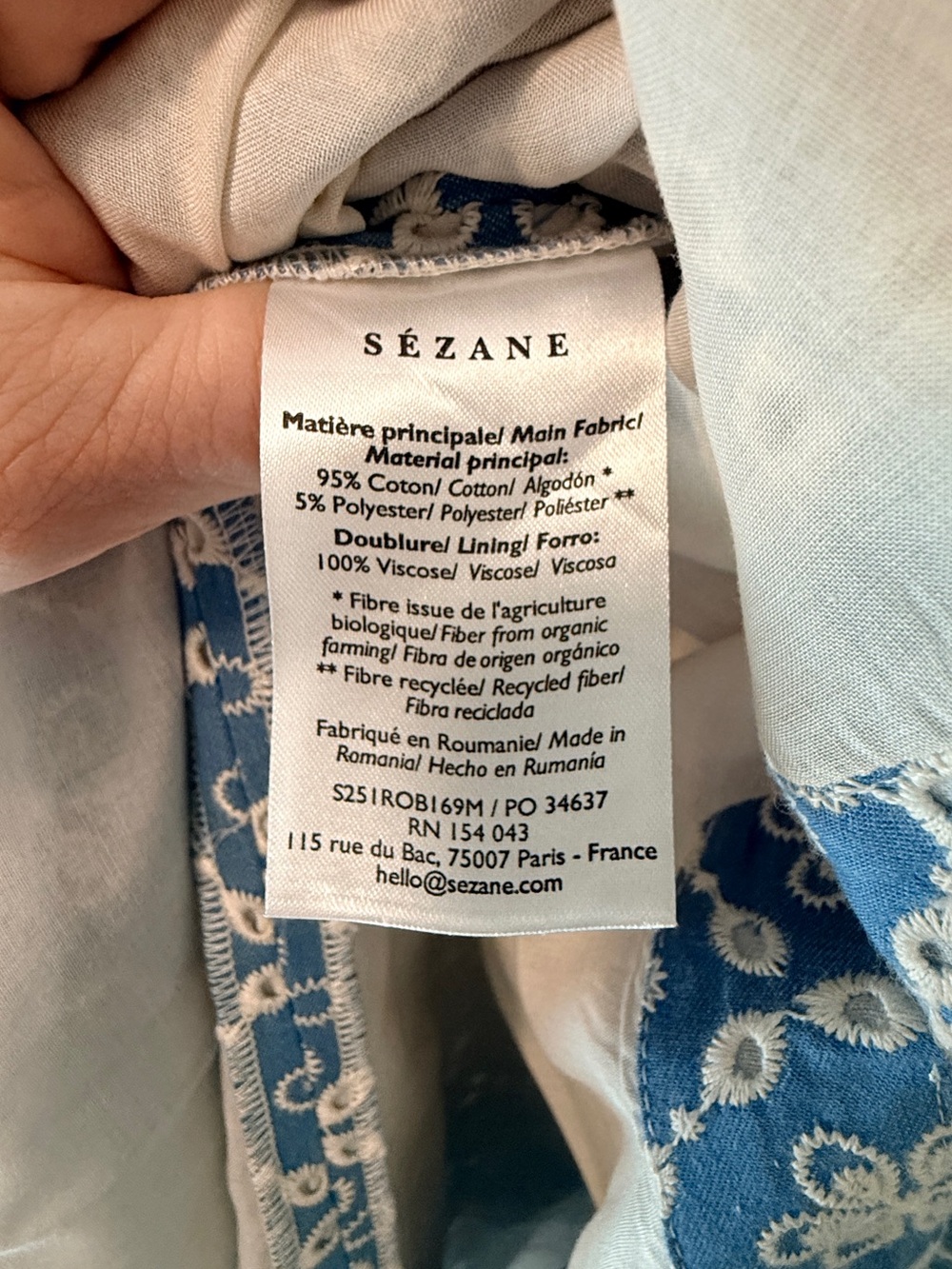 Sezane Dorotha Dress Chambray With Ecru Embroidery - Size 12 - Picture 5 of 13
